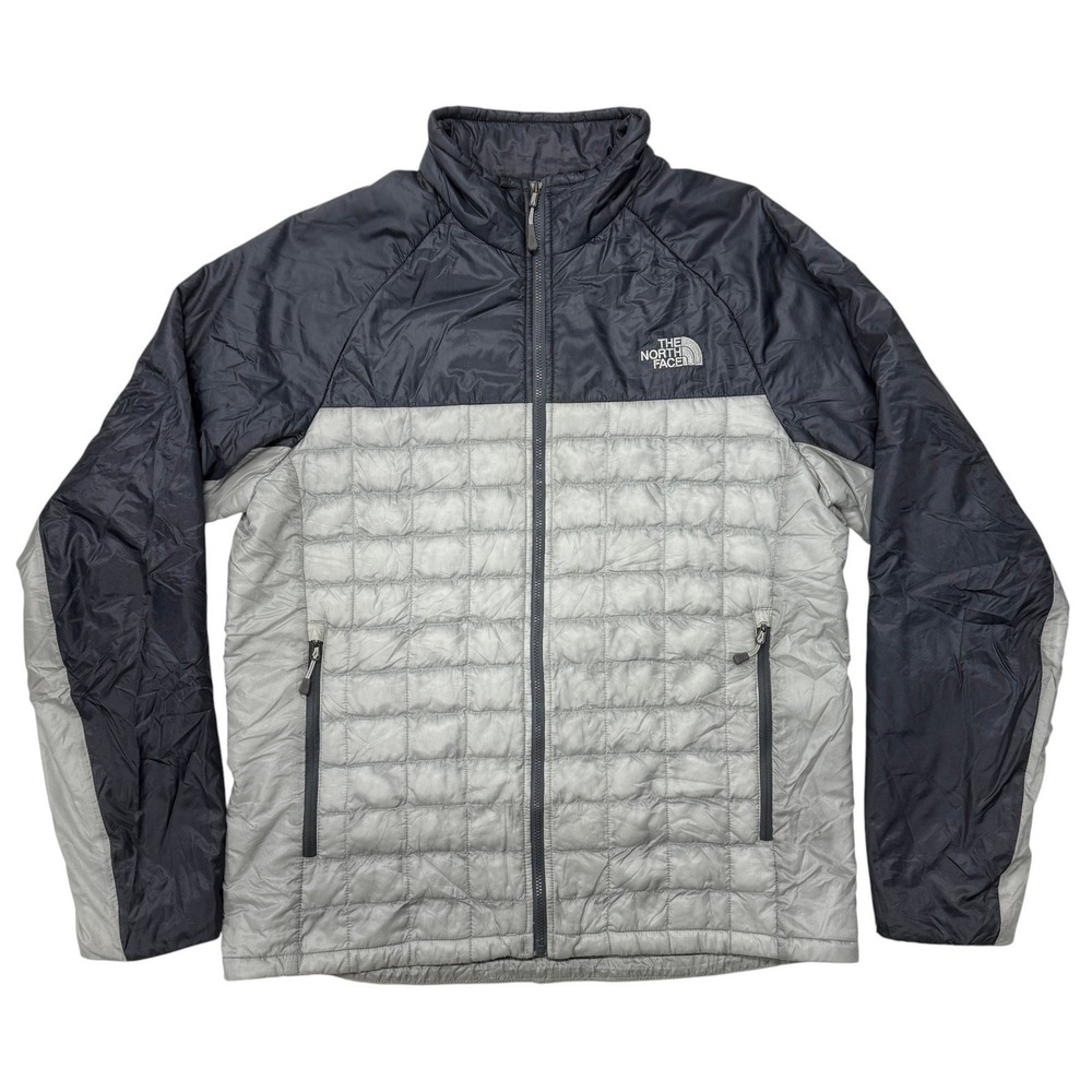The North Face Thermoball Jacket Mens Medium Gray Black Full Zip Puffer C976 F14